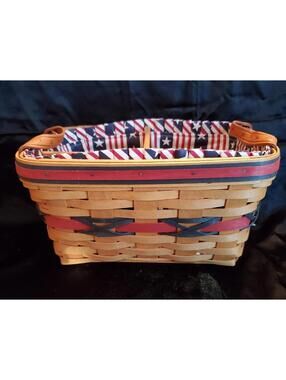 Longaberger 5 1/4" X 11"basket,R/W/B Liner With Divider